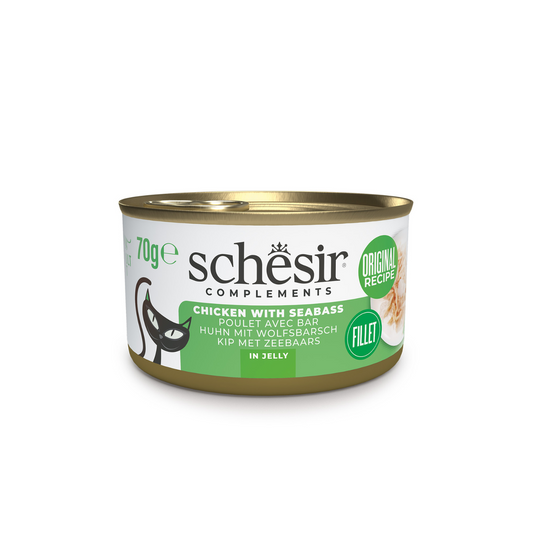 Schesir Complements Cat Wet Food in Jelly Can- Chicken With Seabass 70g [MOQ:12pcs]