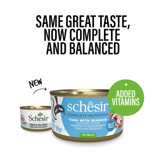 Schesir Complete & Balanced Nutrition Wet Cat Food in Jelly Can- Tuna With Seabass 85g [MOQ:12pcs]
