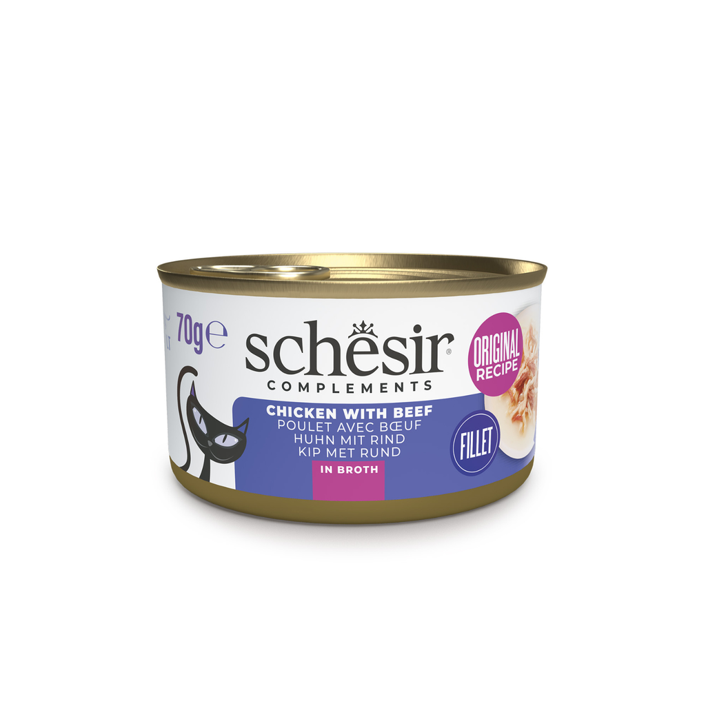 Schesir Complements Cat Wet Food in Broth- Chicken with Beef 70g [MOQ:12pcs]