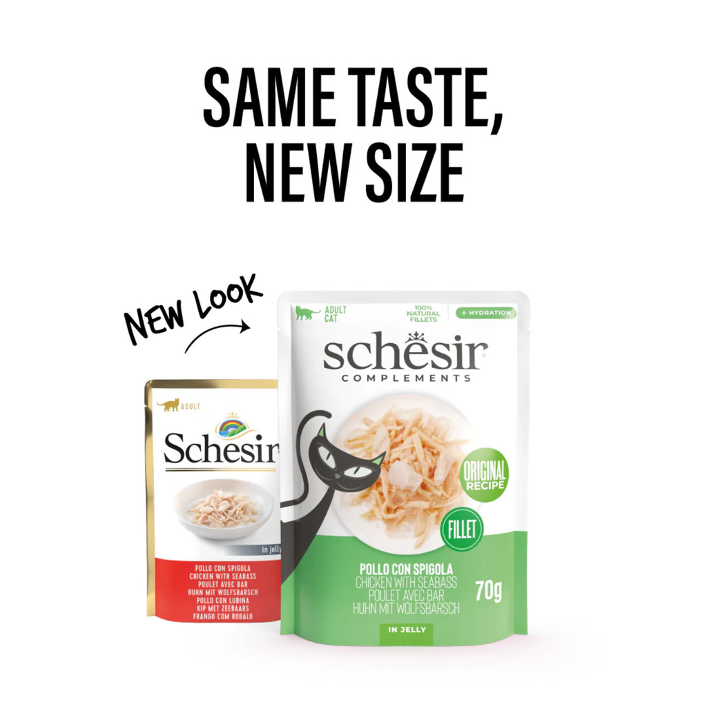 Schesir Complements Cat Wet Food in Jelly Pouch- Chicken With Seabass 70g [MOQ:12pcs]