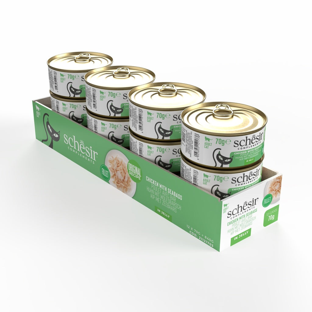Schesir Complements Cat Wet Food in Jelly Can- Chicken With Seabass 70g [MOQ:12pcs]