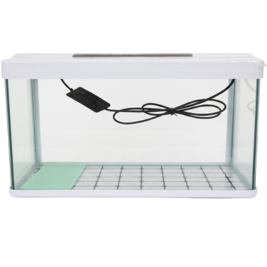 Fish Tank – Glass Aquarium Starter Kit with Air Pump, LED Cool Lights & Filter (White)
